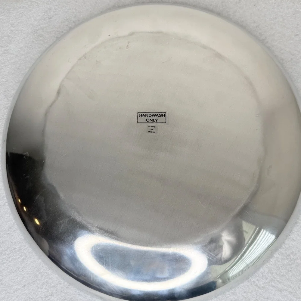 Black Floral Serving Tray Round Metal Retro Boho Mid Century 14 In Made in India